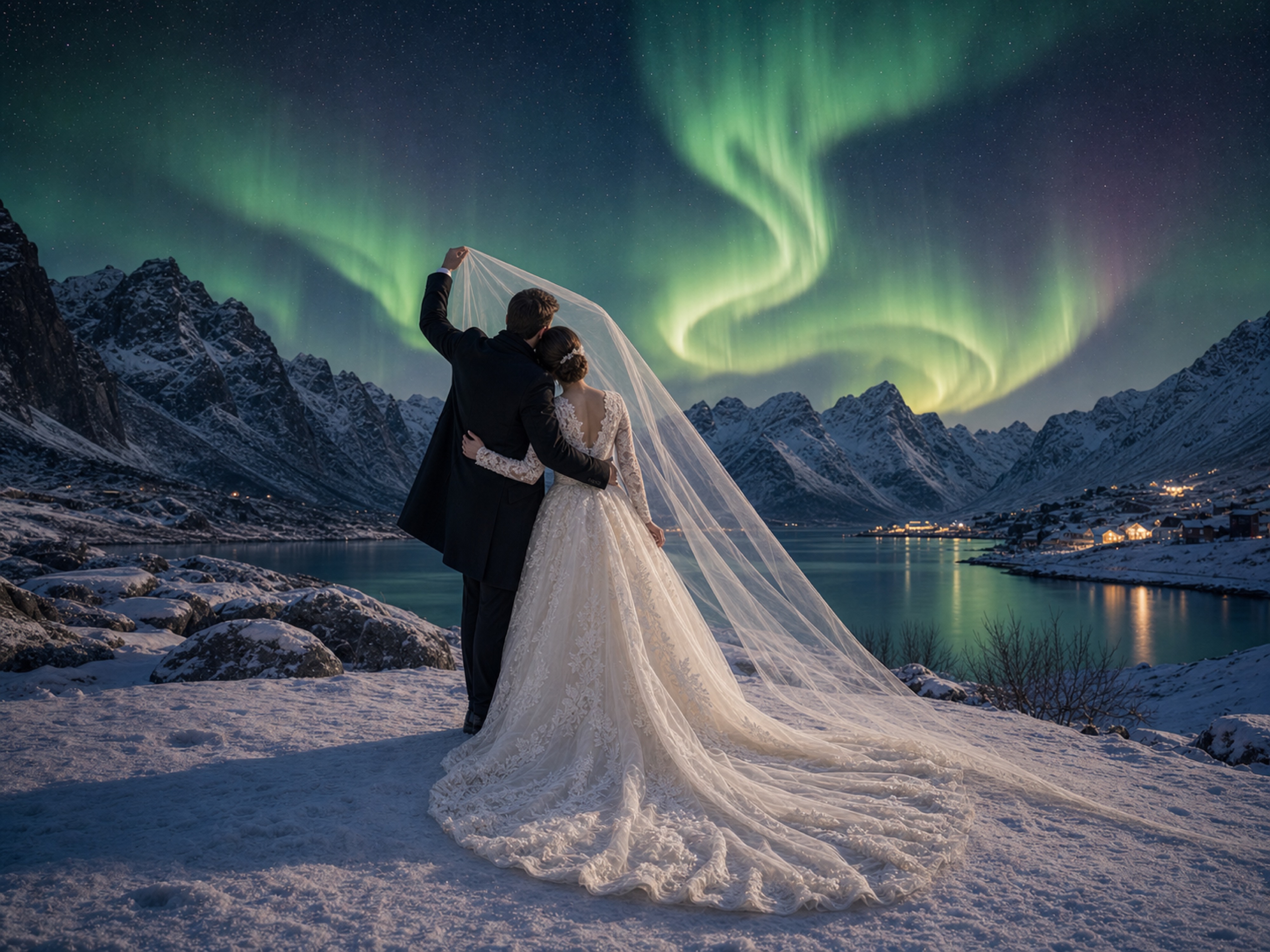 4K northern lights AI wedding backdrop preview