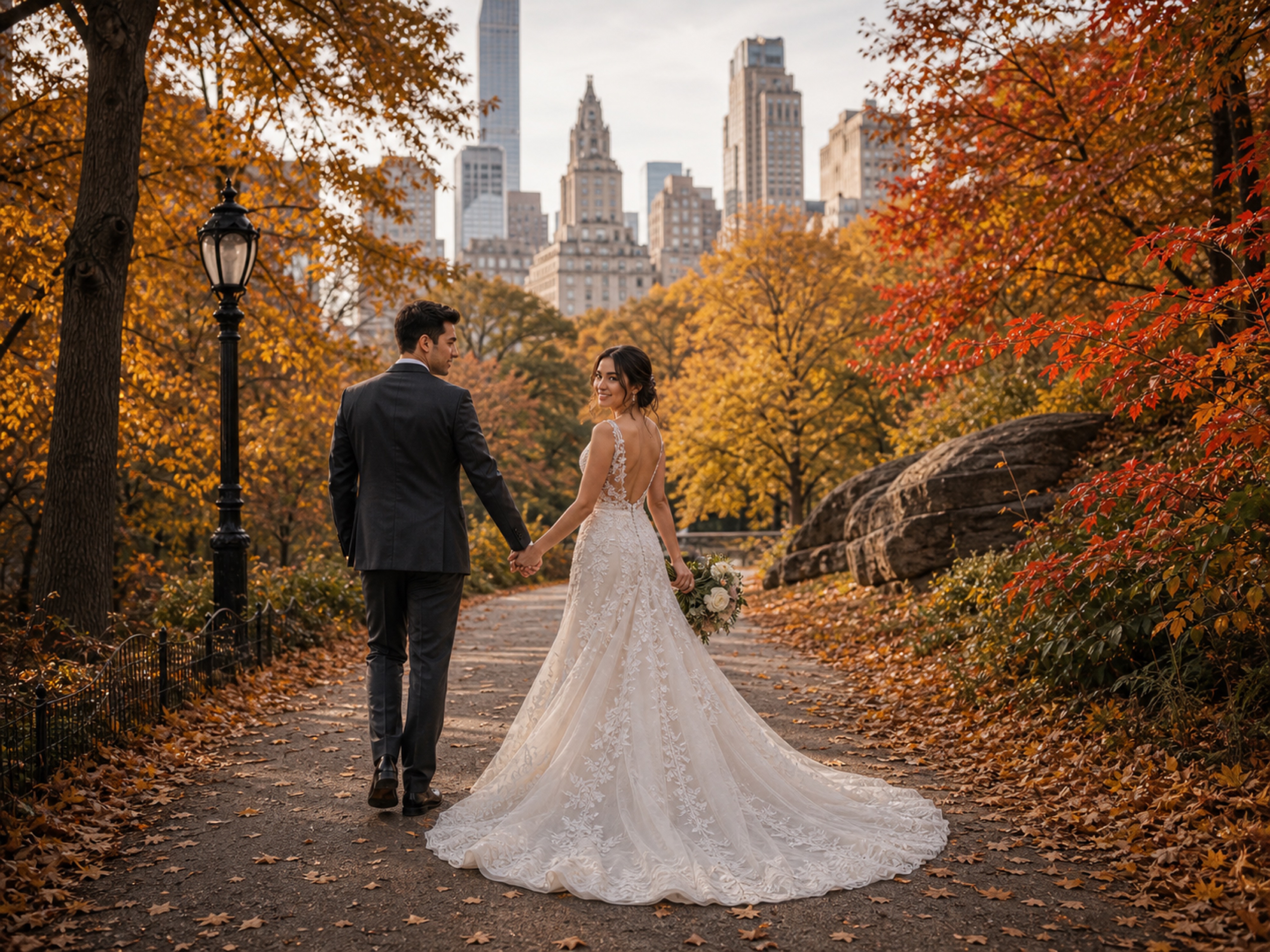4K Central Park fall AI wedding backdrop preview
