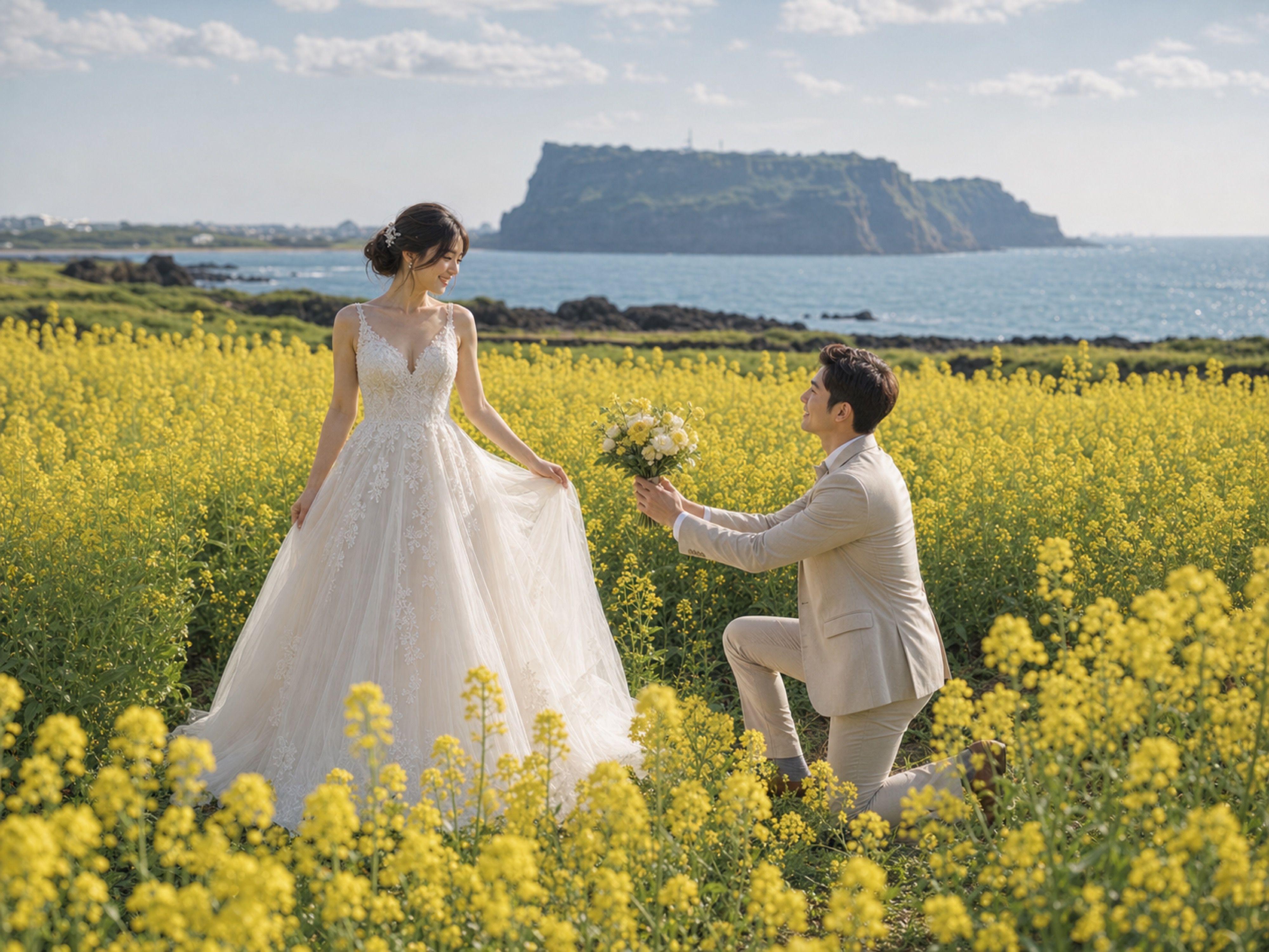 4K Jeju flower field AI wedding backdrop preview