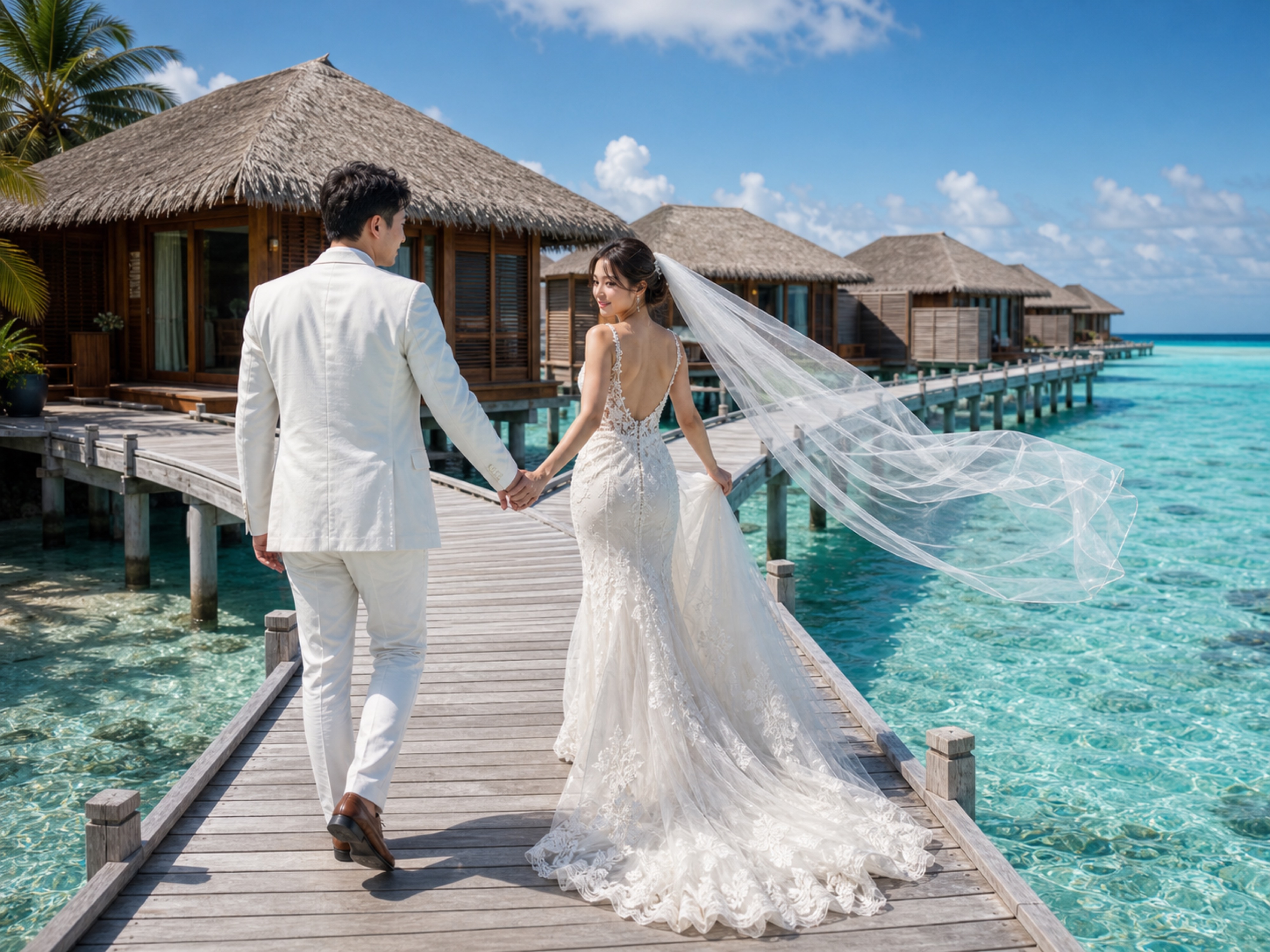 4K Maldives water villa AI wedding backdrop preview