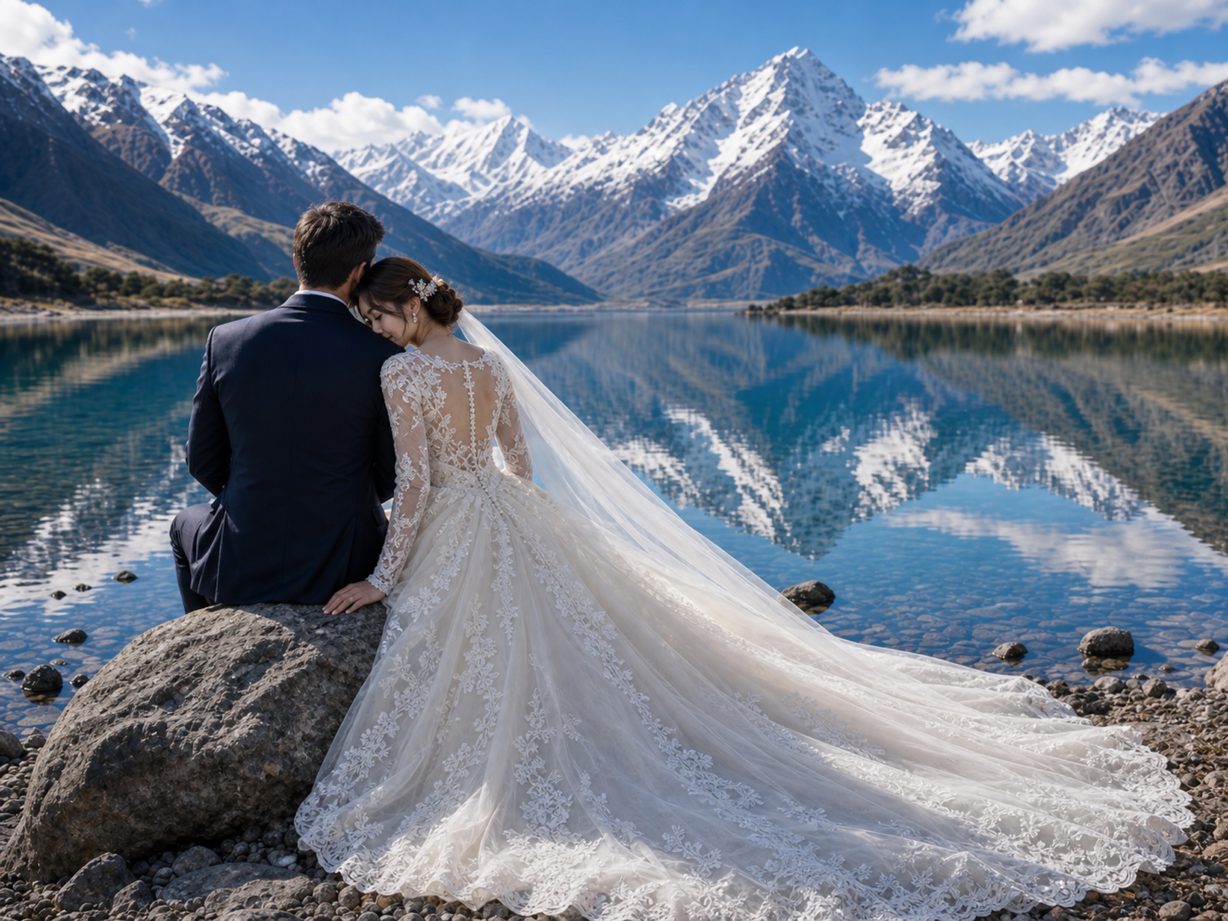 4K New Zealand lake AI wedding backdrop preview