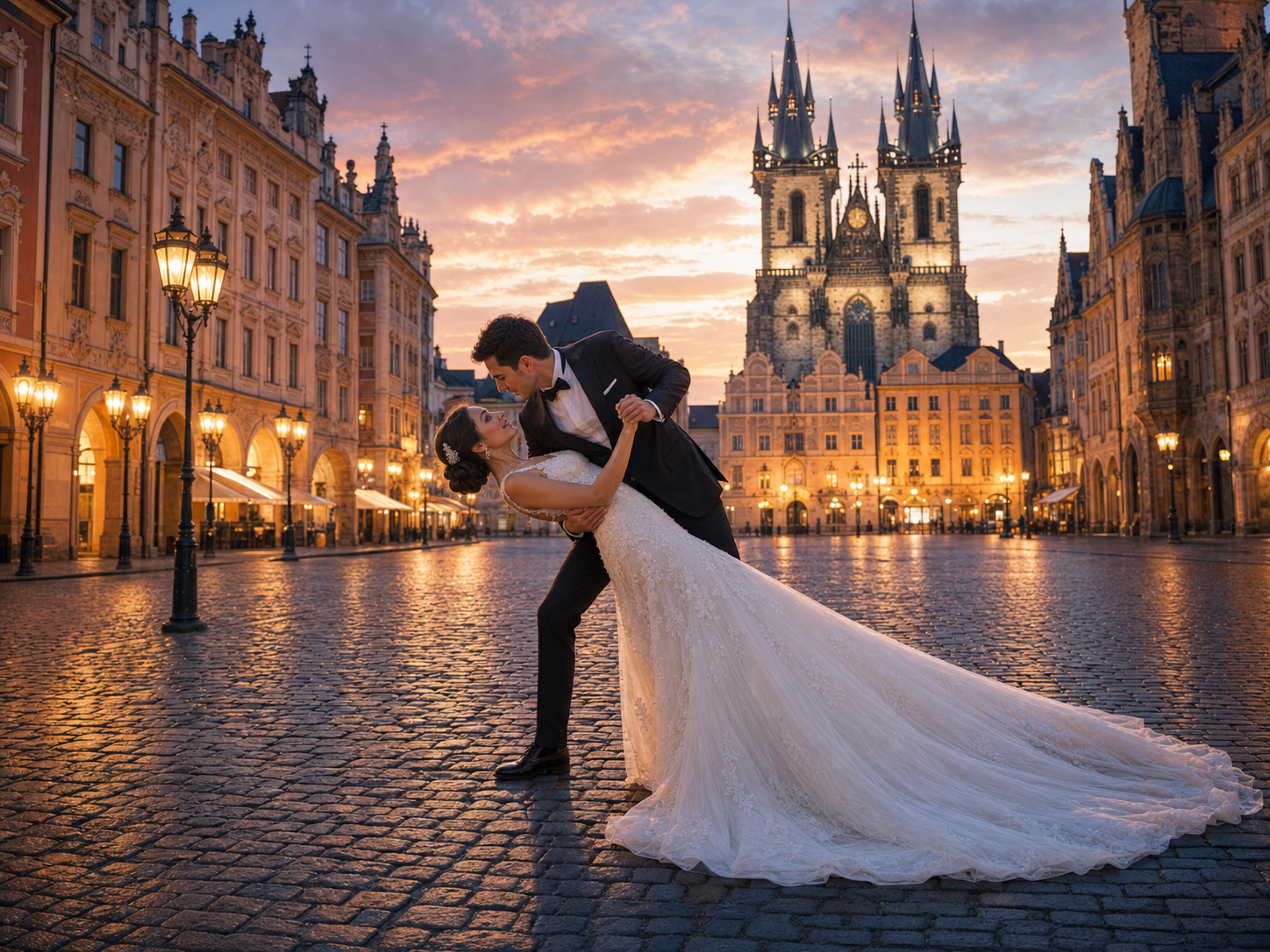 4K Prague Old Town AI wedding backdrop preview