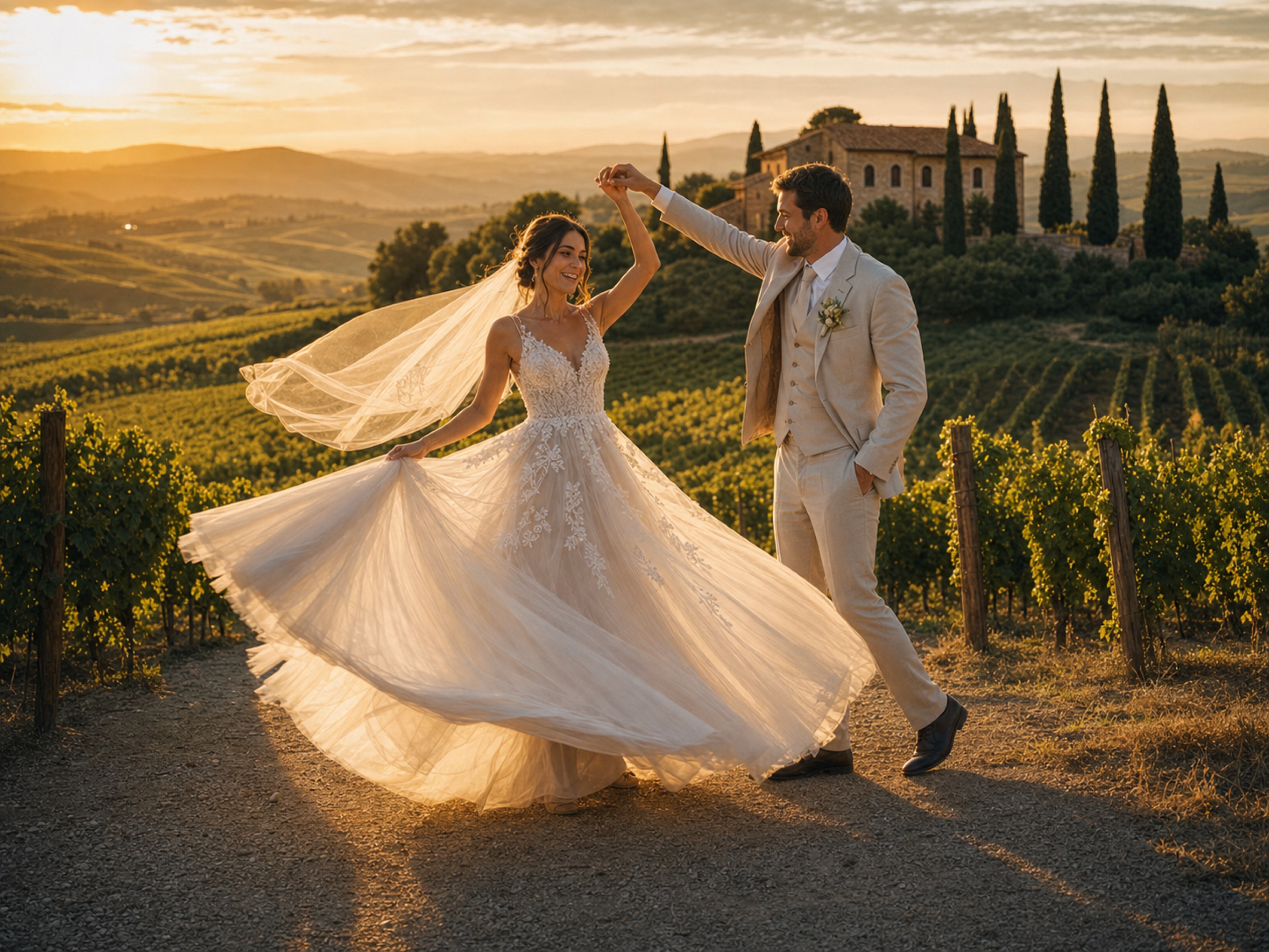 4K Tuscany vineyard AI wedding backdrop preview